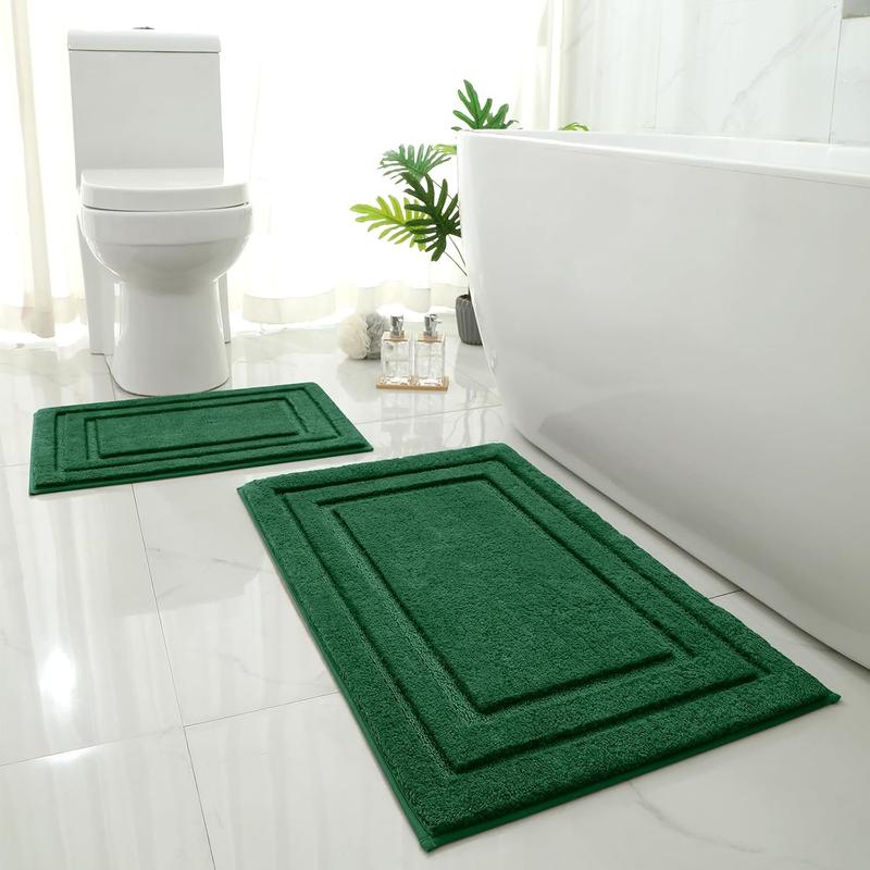 Gray Tufted 2-Piece Rectangle Bath Mat Set - Ultra-Soft Microfiber Rugs for Bathroom Floor, Slip-Safe, Water-Absorbent, Machine Washable (20"x32" + 16"x24") for Indoor Use