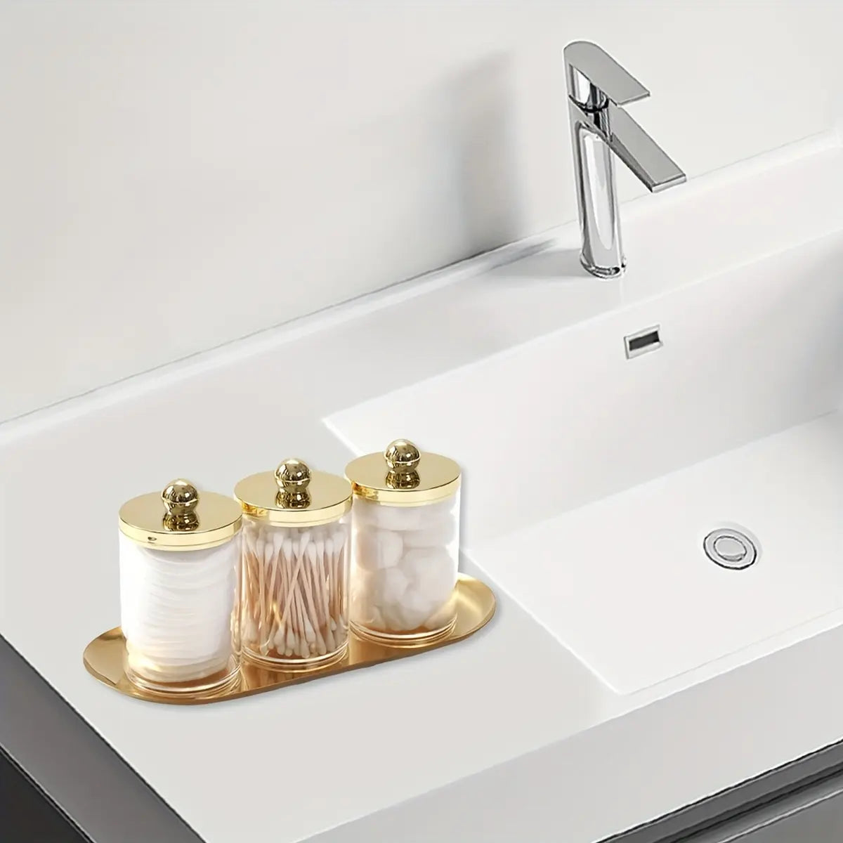 2/3 Pcs Qtip Holder Bathroom Set with Tray, Acrylic Apothecary Jars Dispenser with Lid, for Cotton Balls & Swabs, Modern Bathroom Accessories Organizer, Bathroom Accessory Set