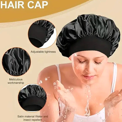 Women's 10-Piece Large Satin Bonnet Set - Solid Color Wide Band Comfortable Night Cap Hats for Adults, Reusable Shower Caps, Sleeping Hair Cover