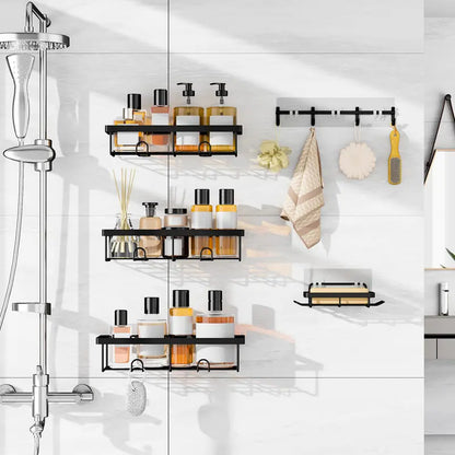 YASONIC  Shower Caddy, 2/5/6 Pack Black bathroom accessories, wall organizer, No Drill Bathroom Shower Organizers With Removable Hooks, Rust Proof Shower Shelves For Inside Shower, free wall mountshower organizer summerwins,home essentials