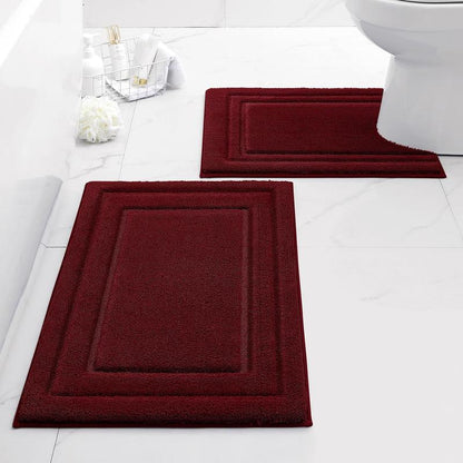 Gray Tufted 2-Piece Rectangle Bath Mat Set - Ultra-Soft Microfiber Rugs for Bathroom Floor, Slip-Safe, Water-Absorbent, Machine Washable (20"x32" + 16"x24") for Indoor Use