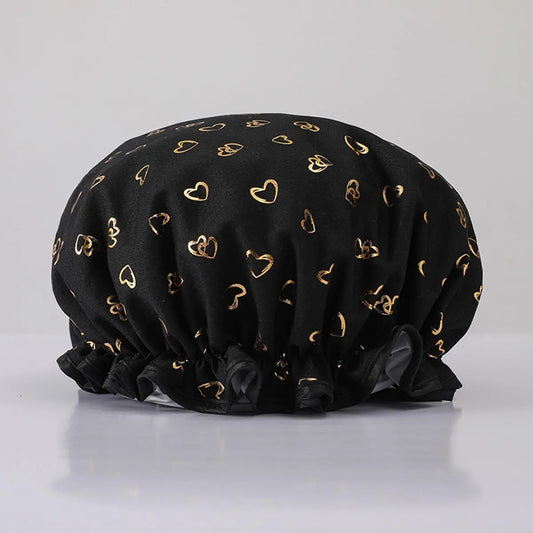 Double Layer Bathing Cap, 1 Count Heart Pattern Waterproof Shower Cap for Women & Girls, Bathroom Supplies for Home Use, Shower Essentials, Bathroom Accessory, Home Goods