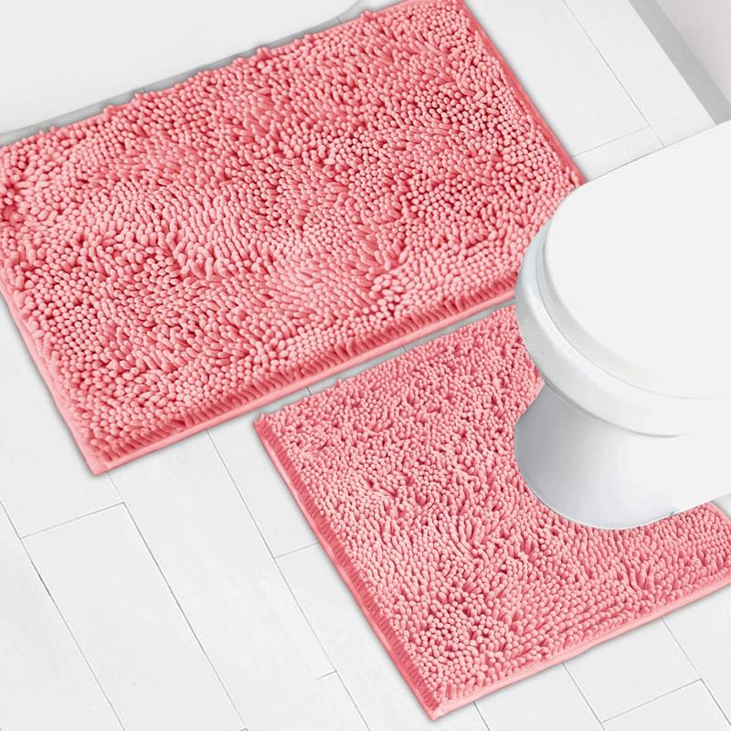 Light Gray Bathroom Mat Set (2-Piece), Synthetic Dense Pile, Super Water Absorbent Quick Dry, Sturdy PVC Base, Non-Slip, Machine Washable, Rectangle for Bathtubs