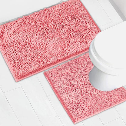 Light Gray Bathroom Mat Set (2-Piece), Synthetic Dense Pile, Super Water Absorbent Quick Dry, Sturdy PVC Base, Non-Slip, Machine Washable, Rectangle for Bathtubs