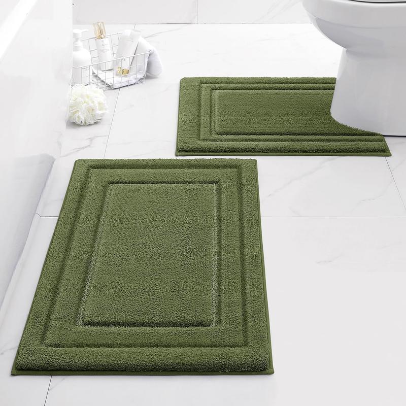 Gray Tufted 2-Piece Rectangle Bath Mat Set - Ultra-Soft Microfiber Rugs for Bathroom Floor, Slip-Safe, Water-Absorbent, Machine Washable (20"x32" + 16"x24") for Indoor Use