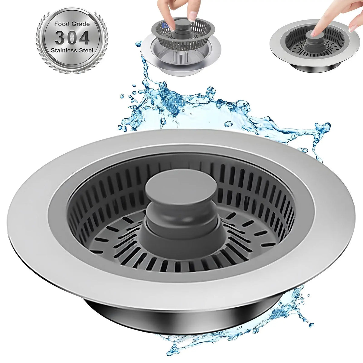 3-in-1 Kitchen Sink Strainer & Stopper, Stainless Steel Pop Up Kitchen Sink Drain Strainer, Anti-clogging Kitchen Sink Stopper, Kitchen Fixtures, Bathroom Sink Stopper, Anti Clogging Drainage