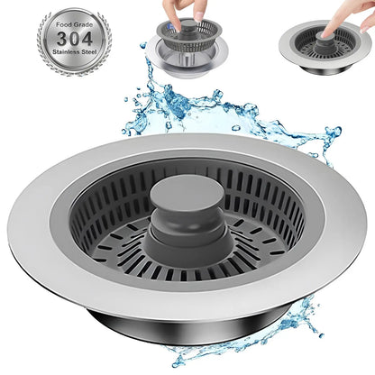 3-in-1 Kitchen Sink Strainer & Stopper, Stainless Steel Pop Up Kitchen Sink Drain Strainer, Anti-clogging Kitchen Sink Stopper, Kitchen Fixtures, Bathroom Sink Stopper, Anti Clogging Drainage