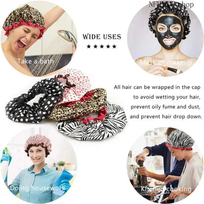Women’s Double-Layer Waterproof Elastic Shower Cap, Reusable Eco-Friendly Leak-Proof Hair Protection Head Cover, Lightweight Multi-Purpose Accessory for Bathing Skincare Cooking And Daily Hair Care Routines