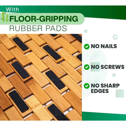30% Stronger Bamboo Lattice-Weave Bathroom Drying Doormat - 34x18in Rectangle, Rubber Non-Slip Underlay, Foldable, Rolling Feature, Custom Box, Floor-Tested, Eco-Friendly Bathroom Accessory