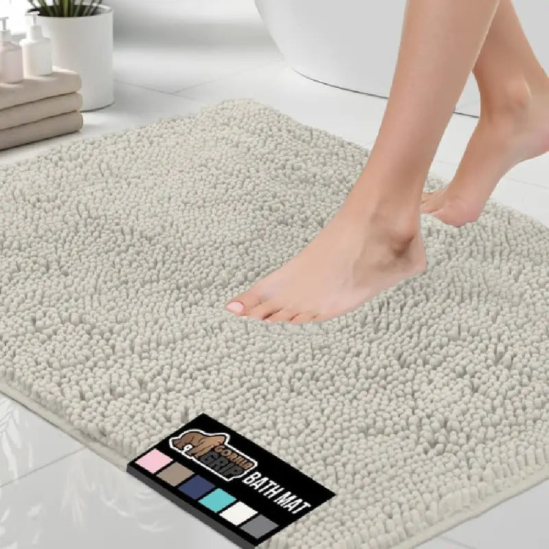 Bath Rug Mat, Thick Soft Absorbent Chenille, Quick Dry Microfiber Mats, Rubber Backing Washable Shower Floor Rugs, US Designed Bathroom Bathmat Home Decor Accessories, 24x17, Grey