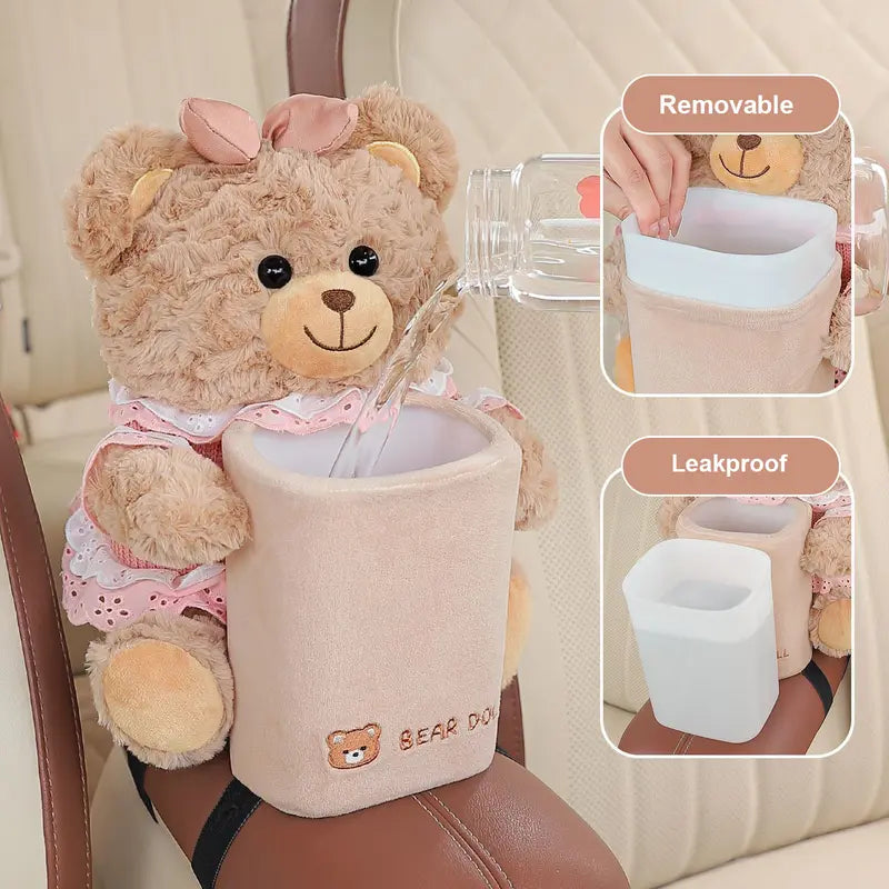 Cute Teddy Shape 2-in-1 Plastic Tissue Box Trashcan - Creative Waste Bin, Home Trash Bin, Portable Car Interior & Home Storage Organizer, Compact Fit, Valentine's Day Gifts, 2-in-1 Functionality