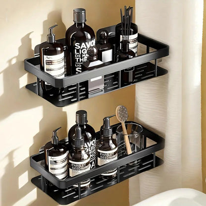Bathroom Shelf, 2 Counts/set Wall Mounted No-drill Hanging Shower Organizer, Space-saving Organizer with Hook, Shower Rack, Bathroom Accessories, Shower Bath Tool, Home Goods Shower Caddy, Shower Storage Set