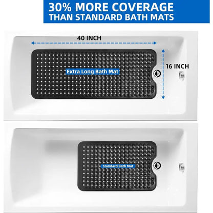 Bath Tub and Shower Mats, Non-Slip 39 x 16 Inch Extra Long Bath Mat, Machine Washable Bathtub Mat with Drain Holes, Suction Cups for Bathroom (Black)