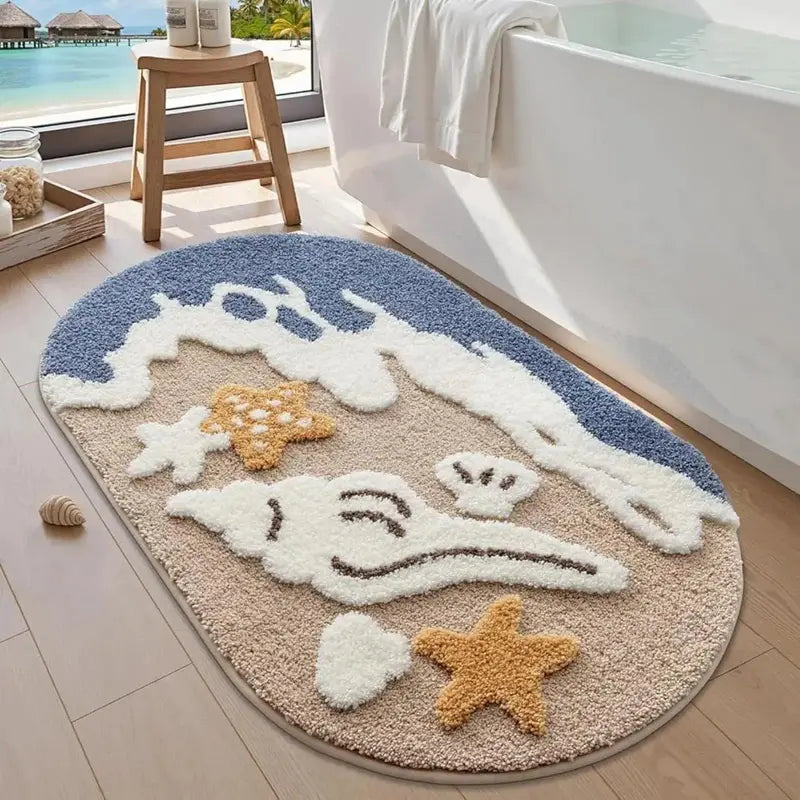 Soft Absorbent Starfish Shell Bathroom Rug - Non-Slip, Quick-Dry, Coastal Touch Decor with Charming Designs for Sea Beach Bathroom, Kitchen, Entryway,sohochic