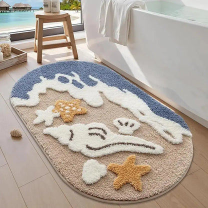 Soft Absorbent Starfish Shell Bathroom Rug - Non-Slip, Quick-Dry, Coastal Touch Decor with Charming Designs for Sea Beach Bathroom, Kitchen, Entryway,sohochic