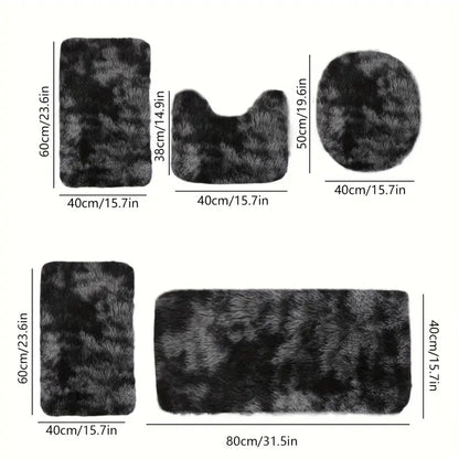 5pcs Bathroom Rugs Combo Set - Bathroom Accessory with Rectangle Toilet Cover, U-Shaped Contour Mat, Synthetic Water Absorbent Bathmat, Slip-Safe Footing, Washable Rug, Easy Daily Care for Bathtub/Shower (Black)