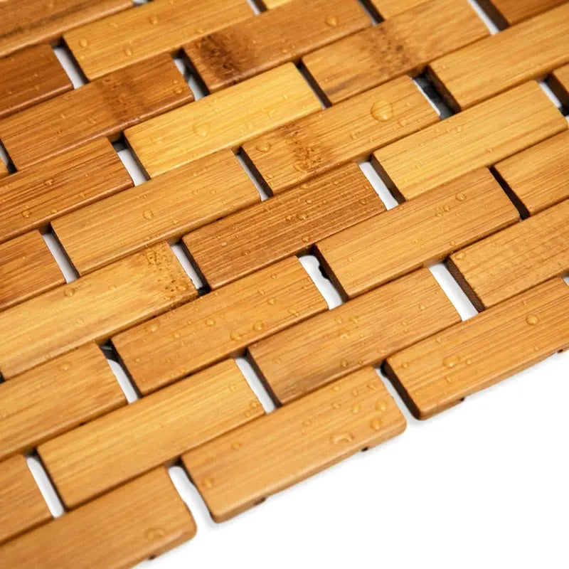 30% Stronger Bamboo Lattice-Weave Bathroom Drying Doormat - 34x18in Rectangle, Rubber Non-Slip Underlay, Foldable, Rolling Feature, Custom Box, Floor-Tested, Eco-Friendly Bathroom Accessory