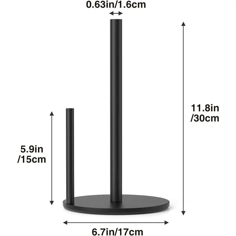 Paper Towel Holder Black, Premium Stainless Steel Kitchen Roll Dispenser, Countertop Roll Organizer with Weighted Base
