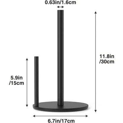 Paper Towel Holder Black, Premium Stainless Steel Kitchen Roll Dispenser, Countertop Roll Organizer with Weighted Base