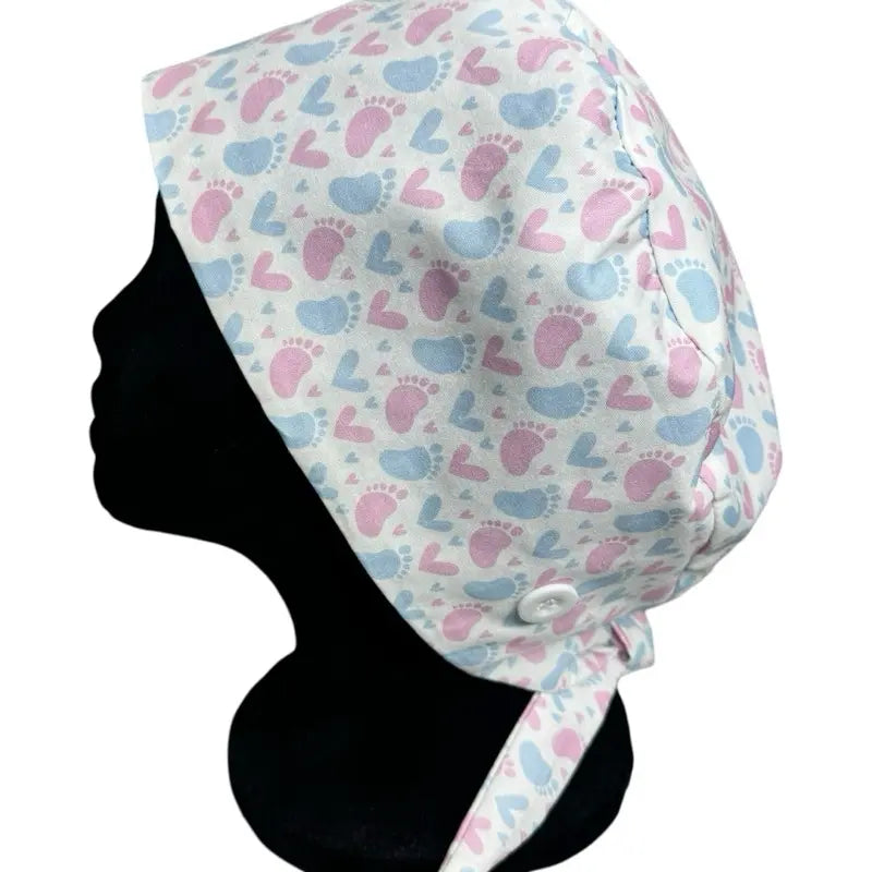 Satin Lined Scrub Cap- Footprints of Love