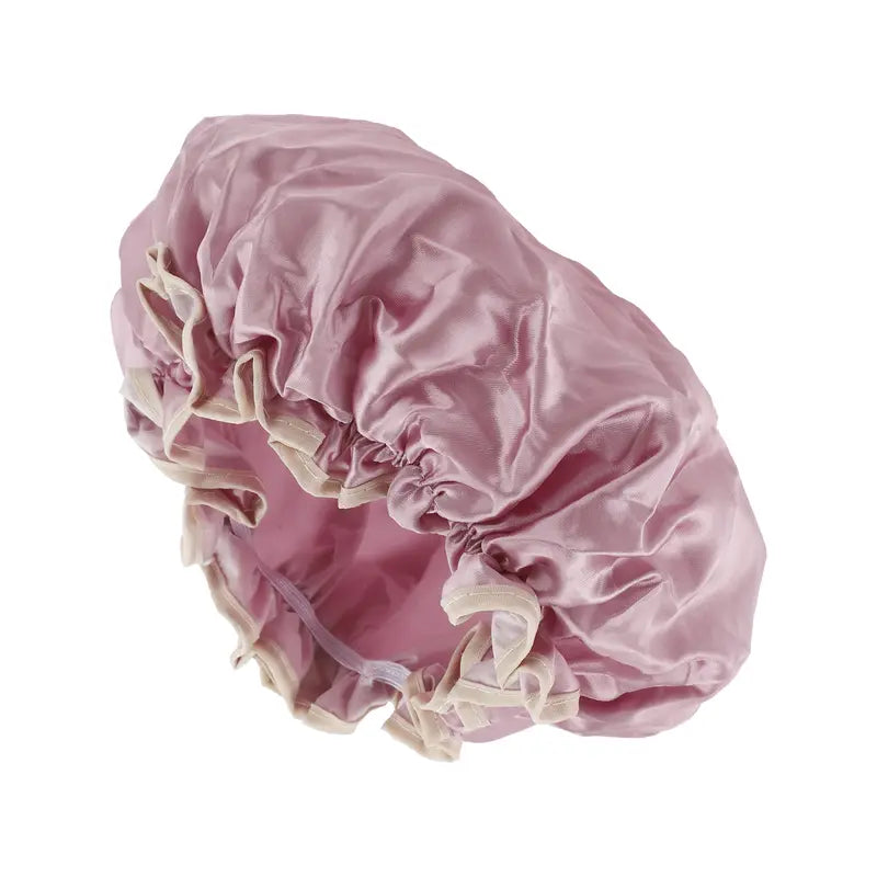 Unique Bargains 1pc Women's Double Layer Shower Cap for Bathroom Vacation Travel Hotel