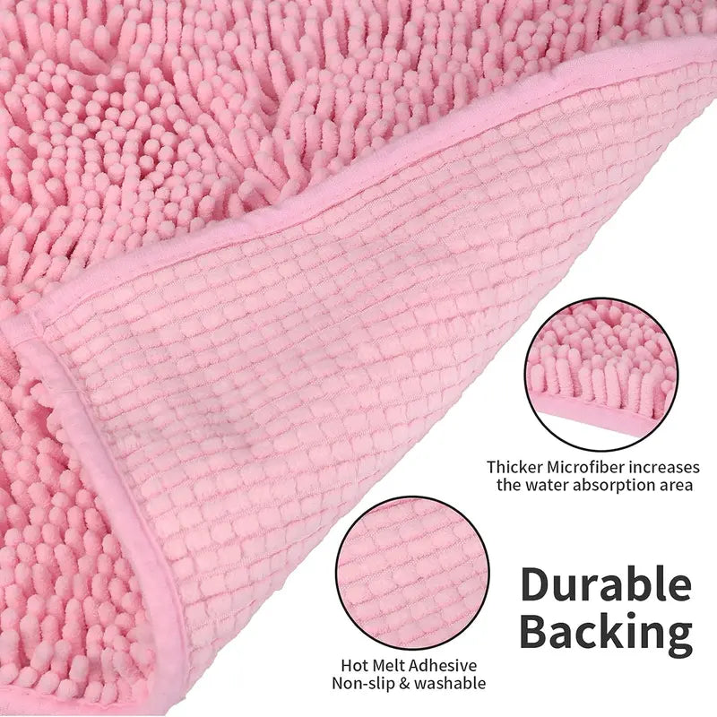 Pet Owners' Thick 2-Piece Luxury Chenille Bath Mats Set - Soft, Nonslip, Super Absorbent, Fast-Drying, Machine-Washable Shaggy Rugs for Shower Room (20"x32"+16"x24", Ideal Gift for Bathroom Needs), Super Absorbent Bath Mat
