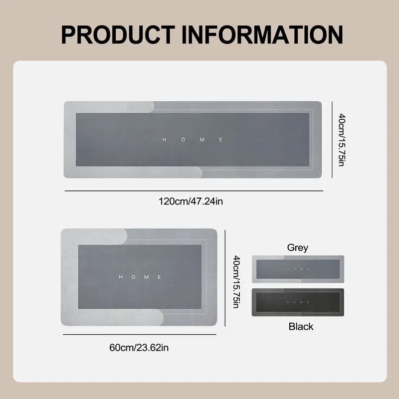 Diatomite Bath Mat Set, Classic Square, Anti-Fatigue Cushioned, Quick-Drying, Drip-Resistant, Suction Non-Slip Smooth Surface, Geometric Print, for Bathroom, Kitchen Sink Area