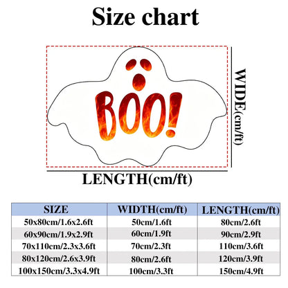 1pc Halloween Bathroom Rug - BOO Flame Letter Cute Ghost Mat, Irregular Shape, Soft and Comfortable Non-Slip Mat, Machine Washable, Halloween Decor Rug, Halloween Gift, Bedroom Bedside Mat, Halloween Atmosphere Home Decor