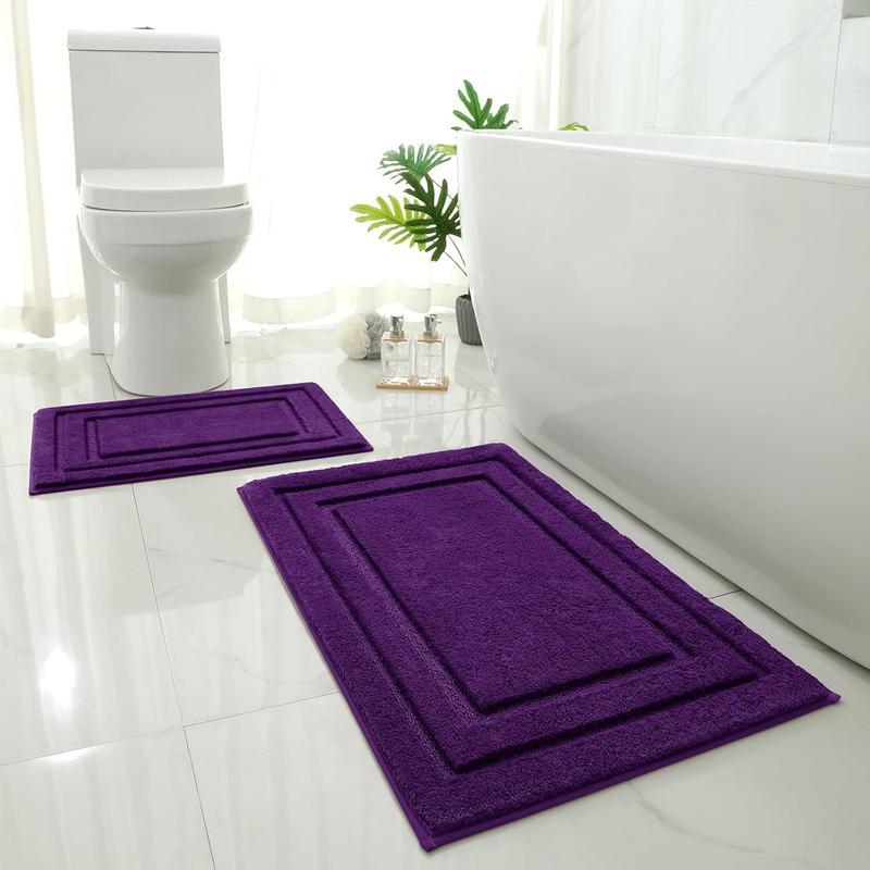 Gray Tufted 2-Piece Rectangle Bath Mat Set - Ultra-Soft Microfiber Rugs for Bathroom Floor, Slip-Safe, Water-Absorbent, Machine Washable (20"x32" + 16"x24") for Indoor Use