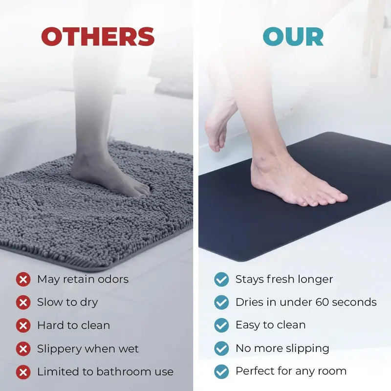 Bath Mat - Super-Absorbent & Quick-Dry Poolside Mat & Outdoor Shower Mat with Non-Slip Rubber Backing, Machine Washable & Odor Resistant - 16x24 in, Black