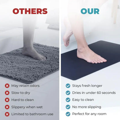 Bath Mat - Super-Absorbent & Quick-Dry Poolside Mat & Outdoor Shower Mat with Non-Slip Rubber Backing, Machine Washable & Odor Resistant - 16x24 in, Black