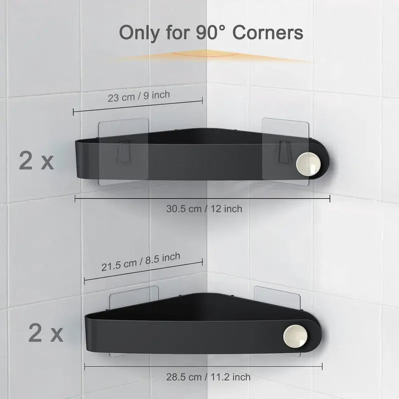 Corner Shower , 4 Pack Adhesive Corner Shower Shelves for Inside Shower, Plastic Shower Organizer for Bathroom Storage, Black