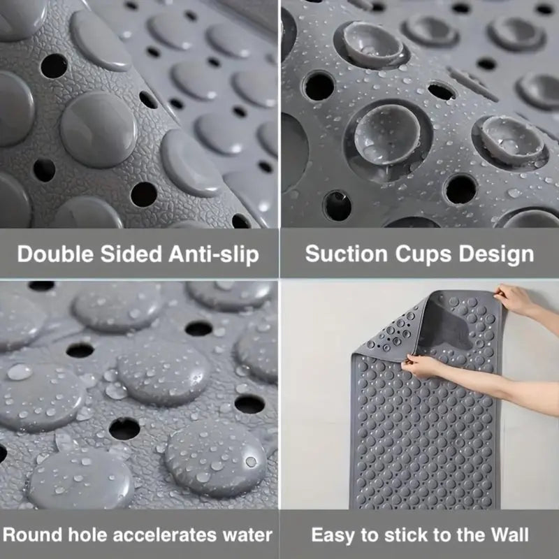 Super Suction Cup PVC Plastic Bath Mat - Non-Skid, Slip-Resistant, Waterproof, Drain Hole, Tactile Massage Texture, Elderly Safety (Home & Bathroom Supplies, Plastic, Textured Bath Mats), Plastic Bath Mats