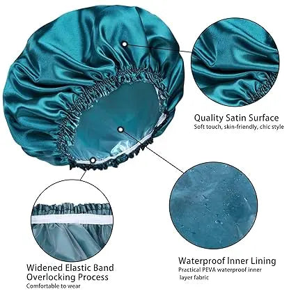 Shower Caps for Women - 4 PCS Double Waterproof Elastic Reusable Bath Caps in Solid Colors - Double Layer Design - Cover Set Bathroom Accessory