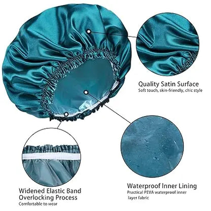 Shower Caps for Women - 4 PCS Double Waterproof Elastic Reusable Bath Caps in Solid Colors - Double Layer Design - Cover Set Bathroom Accessory
