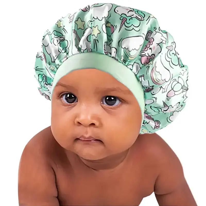 Child's Silk-Like Satin Sleep Bonnet - Snug Fit Hair Care Cover for Sleep & Bath, Soft Printed Reusable Breathable Sport Rainwear-Compatible Accessory