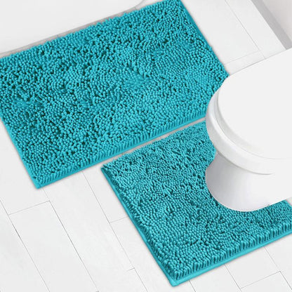 Light Gray Bathroom Mat Set (2-Piece), Synthetic Dense Pile, Super Water Absorbent Quick Dry, Sturdy PVC Base, Non-Slip, Machine Washable, Rectangle for Bathtubs