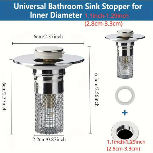 Bathroom Sink Stopper Hair Catcher, Universal Pop Up Sink Drain Filter with Stainless Steel Filter Basket, Bathroom Sink Drain Strainer, Modern Bathroom Accessory, Drain Cover