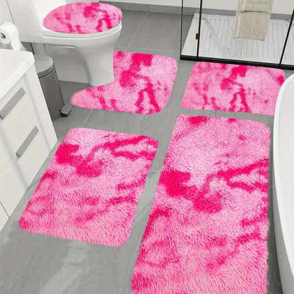 5pcs Bathroom Rugs Combo Set - Bathroom Accessory with Rectangle Toilet Cover, U-Shaped Contour Mat, Synthetic Water Absorbent Bathmat, Slip-Safe Footing, Washable Rug, Easy Daily Care for Bathtub/Shower (Black)