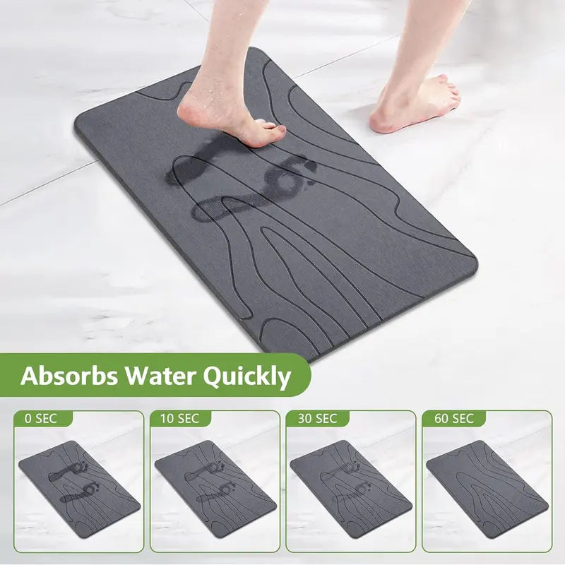 Stone Bath Mat – Non-Slip Diatomaceous Earth Shower Mat, Super Absorbent & Quick-Drying Bathroom Floor Mat, Easy-to-Clean Diatomite Bath Stone for Safer, Dryer Steps (23.6" x 15.4", Gray)