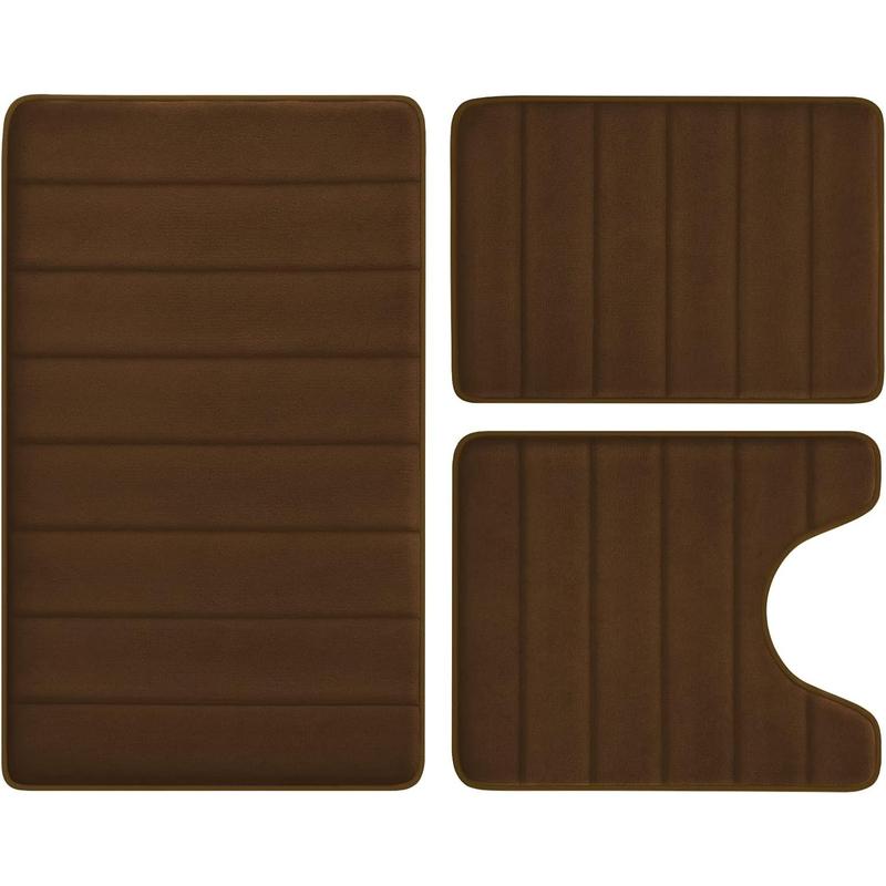 Black Polyester 3-Piece Bathroom Rug Combo Set - Thick, Slip-Safe PVC, Stable PVC Backing, Extra Soft, Absorbent, Machine Washable, 20"x24" Rectangular Bathroom Floor Mat, U-Shaped Toilet Area Cover, Synthetic Memory Foam