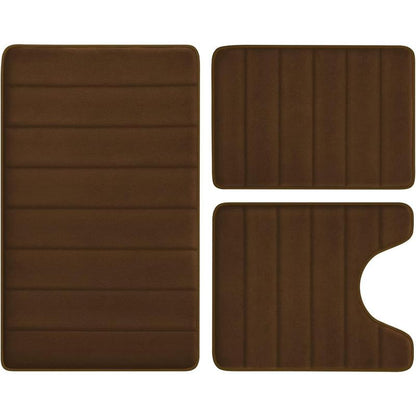 Black Polyester 3-Piece Bathroom Rug Combo Set - Thick, Slip-Safe PVC, Stable PVC Backing, Extra Soft, Absorbent, Machine Washable, 20"x24" Rectangular Bathroom Floor Mat, U-Shaped Toilet Area Cover, Synthetic Memory Foam