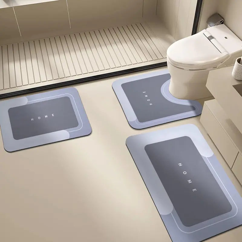 3 Pcs/Set Square Diatomite Mud Bathroom Non-Slip Mats - Absorbs Water, Quick-Drying, Soft, Comfortable, Easy to Maintain, Checkered Look, Pouch Pack for Restrooms, Shower Areas, Square Mats, Three Pieces