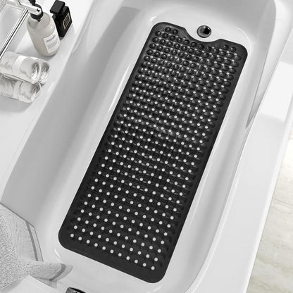 Bath Tub and Shower Mats, Non-Slip 39 x 16 Inch Extra Long Bath Mat, Machine Washable Bathtub Mat with Drain Holes, Suction Cups for Bathroom (Black)