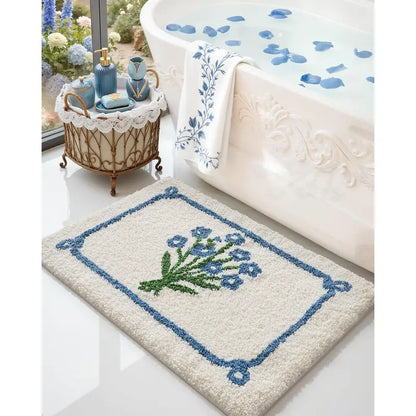 DEXI Traditional Rectangle Bathroom Rug Set - 20x32in Cozy Microfiber Bath Mat with Anti-Slip Pad, Highly Absorbent, Stops Floor Bunching, Durable, Cold-Washable, Easy-Clean, Quick-Dry (Prints: Green Leaf/Pink Flower/Beige)