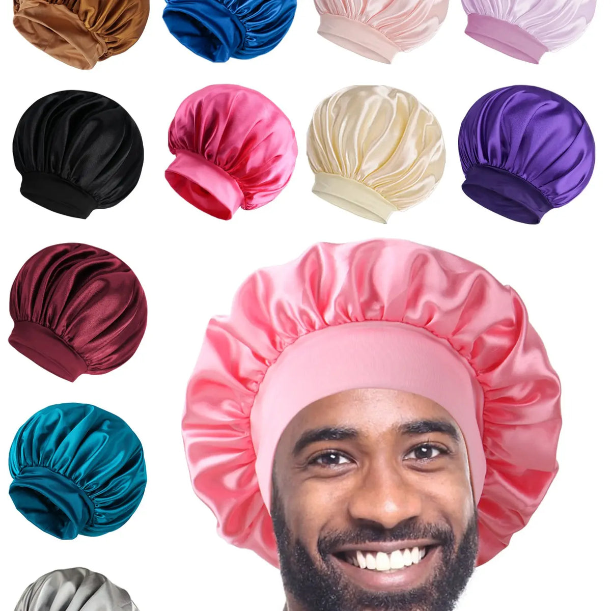 Women's Wide Brim Sleep Cap with Elastic Hairband, Suitable for Curly and Straight Hair, Men's Sleep Hat, Shower Cap, Oil Absorbing