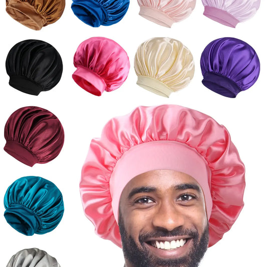 Women's Wide Brim Sleep Cap with Elastic Hairband, Suitable for Curly and Straight Hair, Men's Sleep Hat, Shower Cap, Oil Absorbing