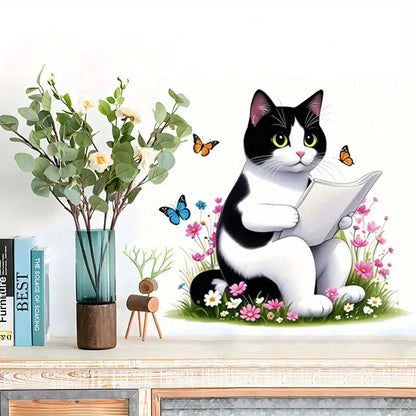 Cute Cat Reading Newspaper Toilet Sticker, Bathroom Accessory, Restroom Accessories, Creative Bathroom Decor, Self-Adhesive, Home Aesthetic, Fun & Beautiful Design