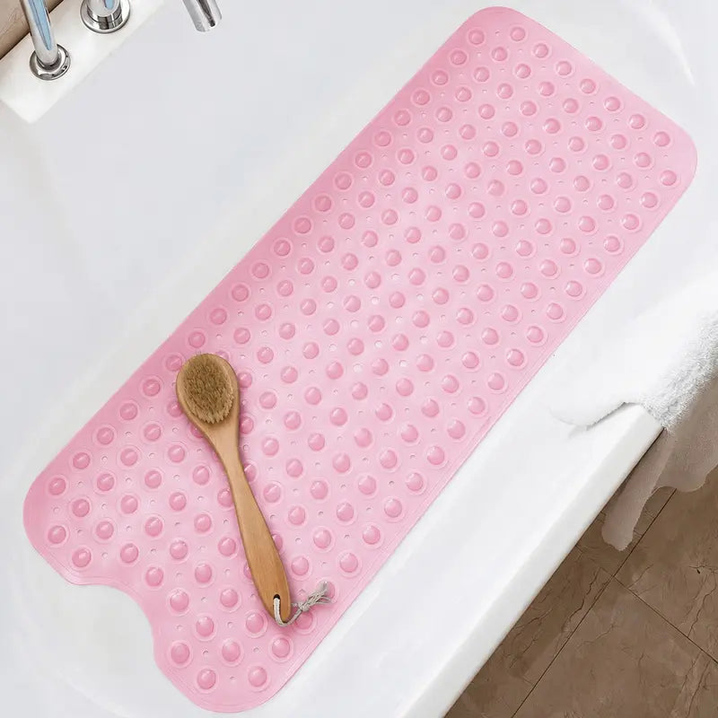Nonslip PVC Bathtub Mat - 47x16 inch Extra Long Soft Cushioned Bathroom Mat with 200+ Suction Cups, Drainage Holes, Massage Texture, Machine Washable Easy to Clean, Safe for Kids, Home Bathroom Supplies