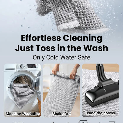 Furicher 2-Piece Anti-Slip Grip Bath Mat Set, Boho Home Spa Waffle Rugs - Super Absorbent Rectangle Mats for Bathroom Decoration, Shower Use, Machine Washable Gray & White (50.8cm×114.7cm + 45.7cm×76.2cm)